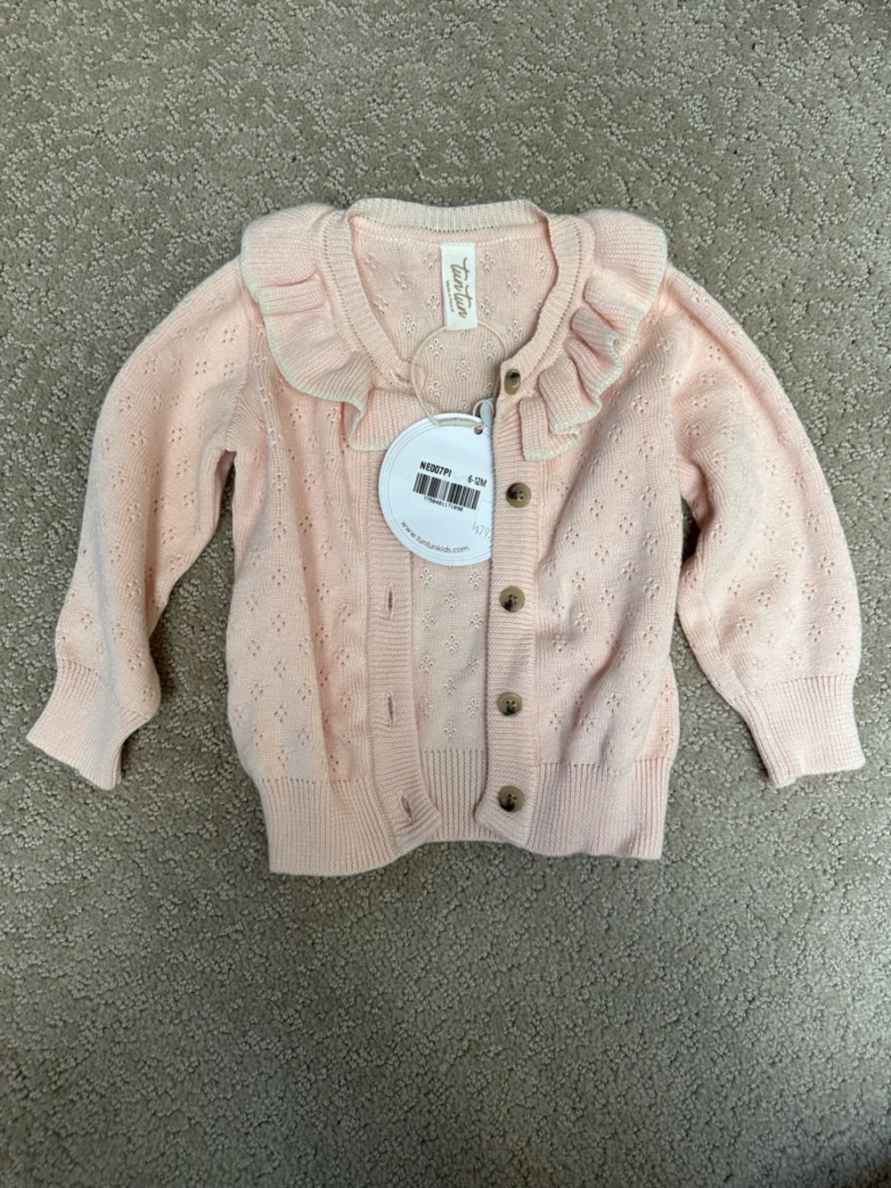 Tun Tun Kids Pink Ruffle Collar Knit Cardigan for Kids